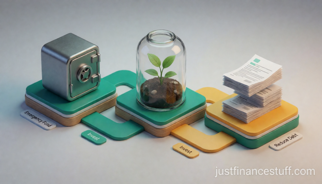 Three-step savings and debt reduction process